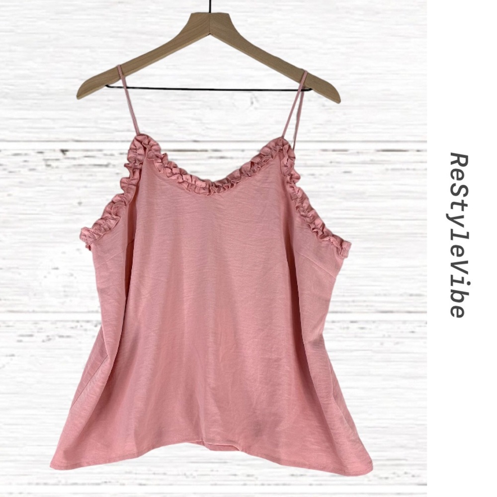 NEWBURY KUSTOM Women’s Size XL Top Shirt Cami Ruffles Tank Adjustable Straps NWT